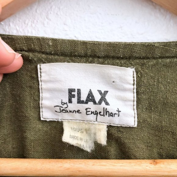 FLAX Green Olive Long Sleeve Linen Buttoned Blouse Size XL - Picture 7 of 9